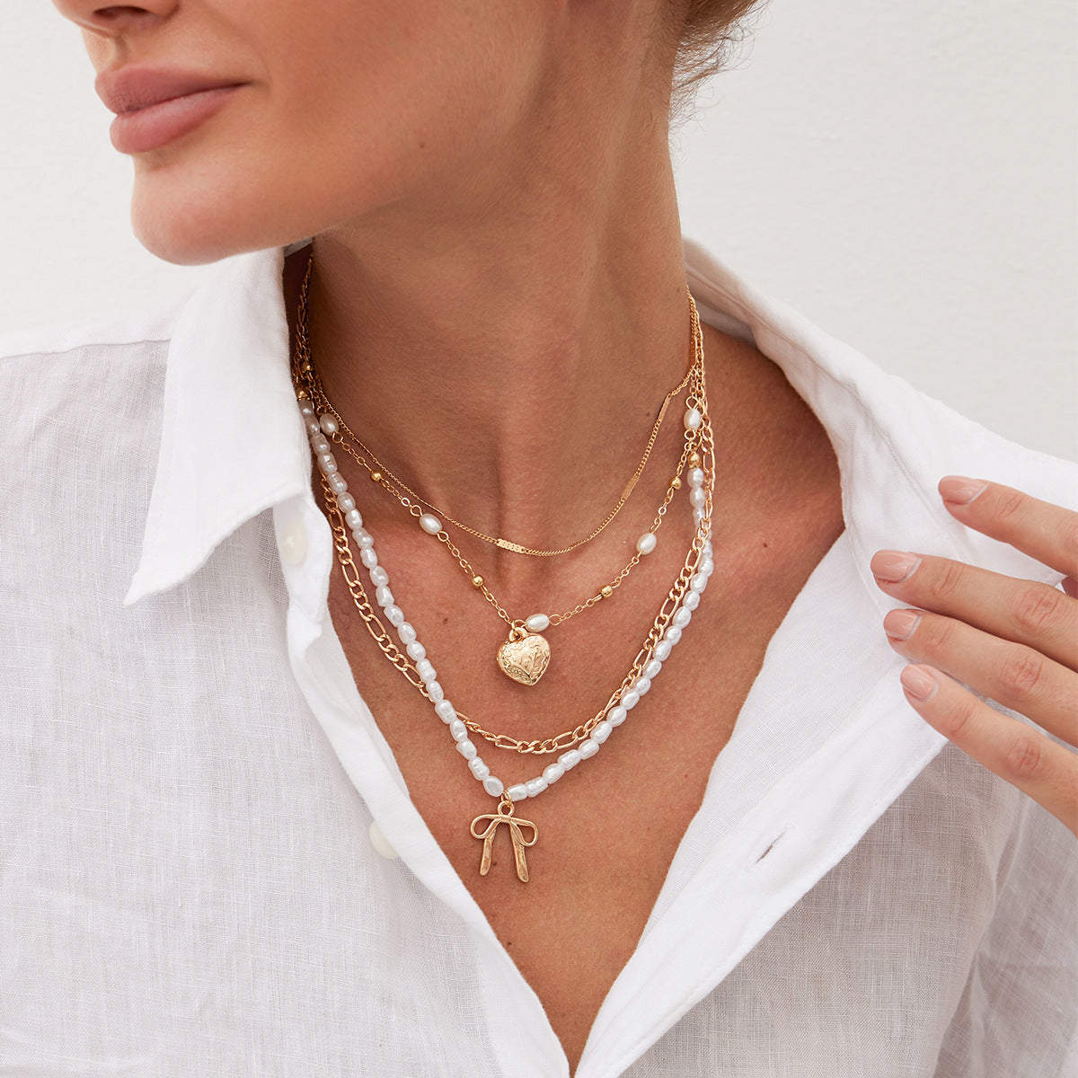 Layered Cross Pendant Necklace - Long Love Knot & Bow Choker for Women | Dainty Layering Chains