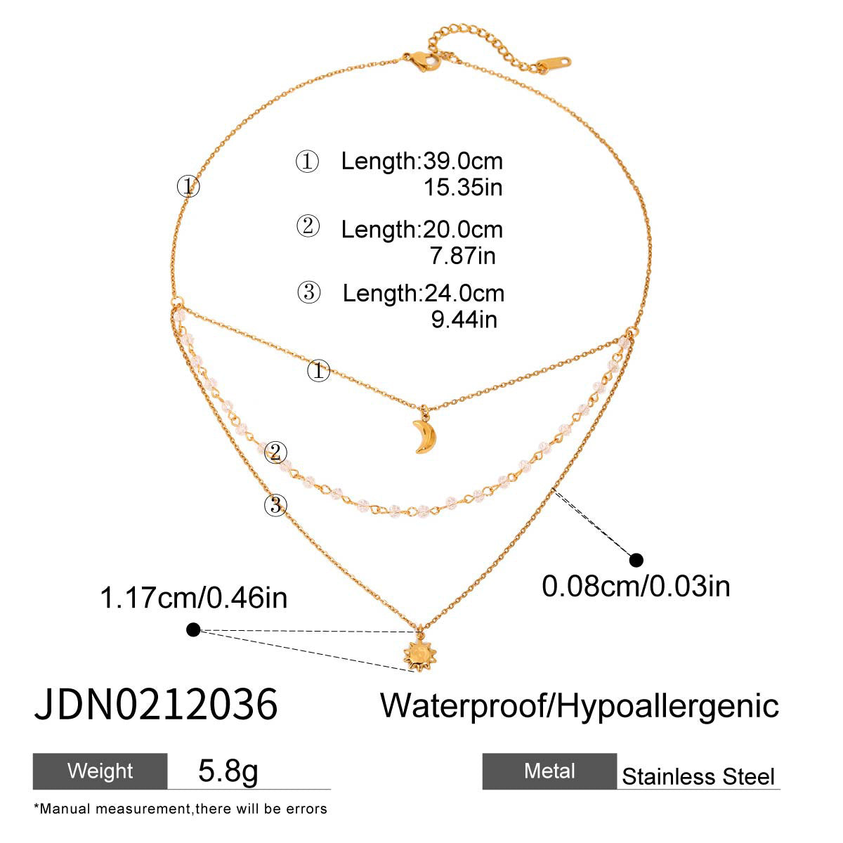 Dainty Moon Star Necklace Stainless Steel Boho Layering Chain
