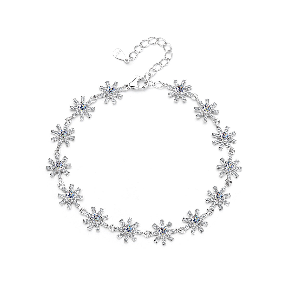 S925 Sterling Silver Bracelet with Sparkling Moissanite Cross and Snowflake Design