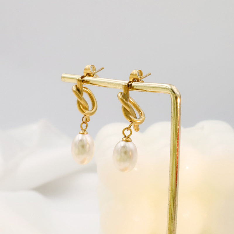 Titanium Steel Chanel Inspired Pearl Pendant Hoops Minimalist Studs for Women