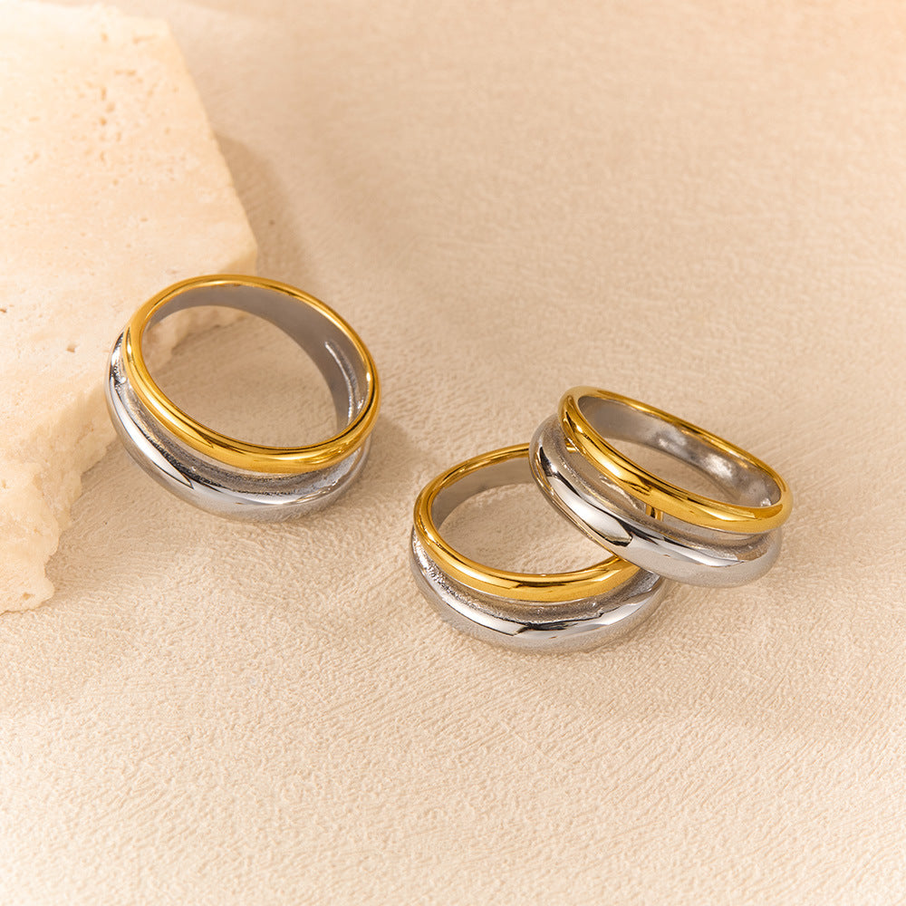 French Style Two-Tone Titanium Steel Ring - Minimalist Unisex Jewelry | Trendy Stackable Band