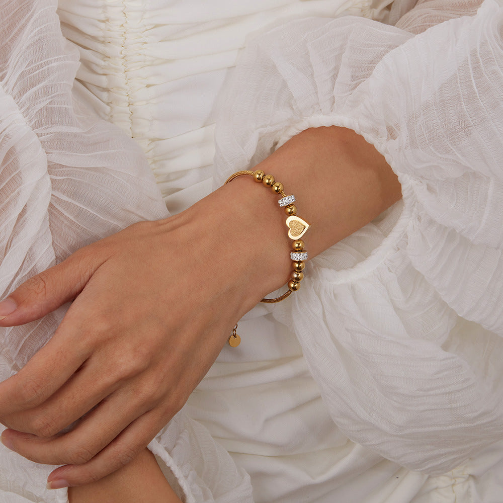 Zircon Heart Bracelet - Matte Bead & Stainless Steel Chain | Minimalist Elegant Jewelry for Women