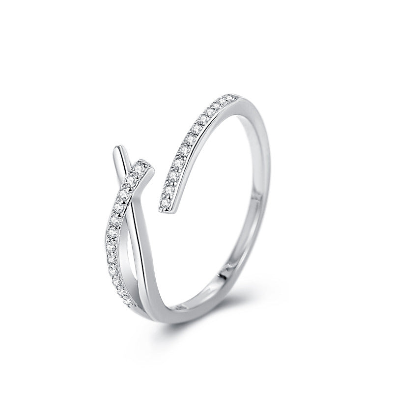 Sterling Silver Cross Over Ring Adjustable Minimalist Viral Y2K Stackable Ring