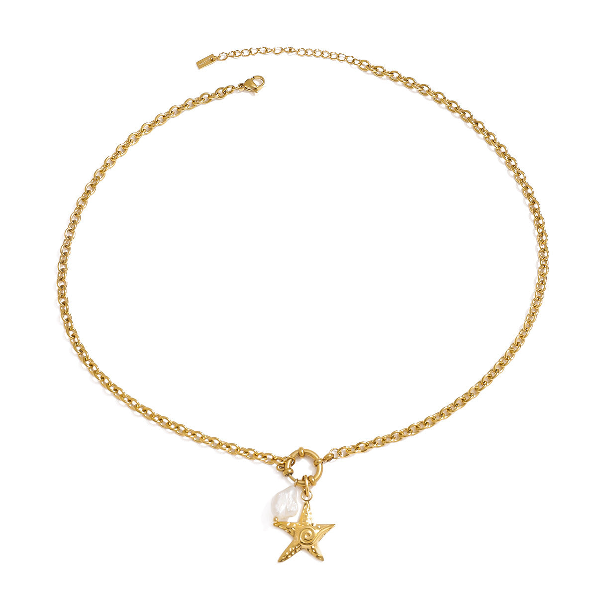 Vacation Style Necklace with Pearl Ocean Wave Pendant Hammered Starfish