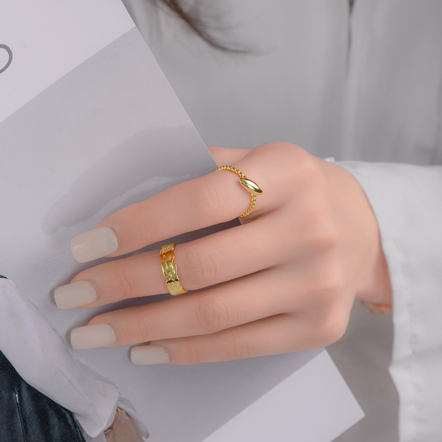 Irregular Concave-Convex Surface Tin Foil Pattern Ring for Women S925 Adjustable Silver Ring
