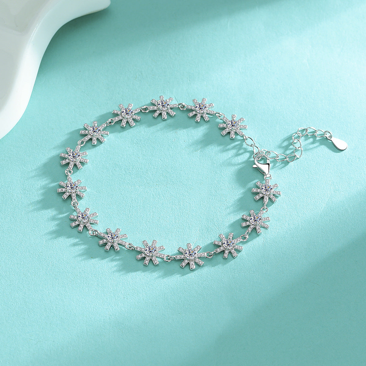S925 Sterling Silver Bracelet with Sparkling Moissanite Cross and Snowflake Design
