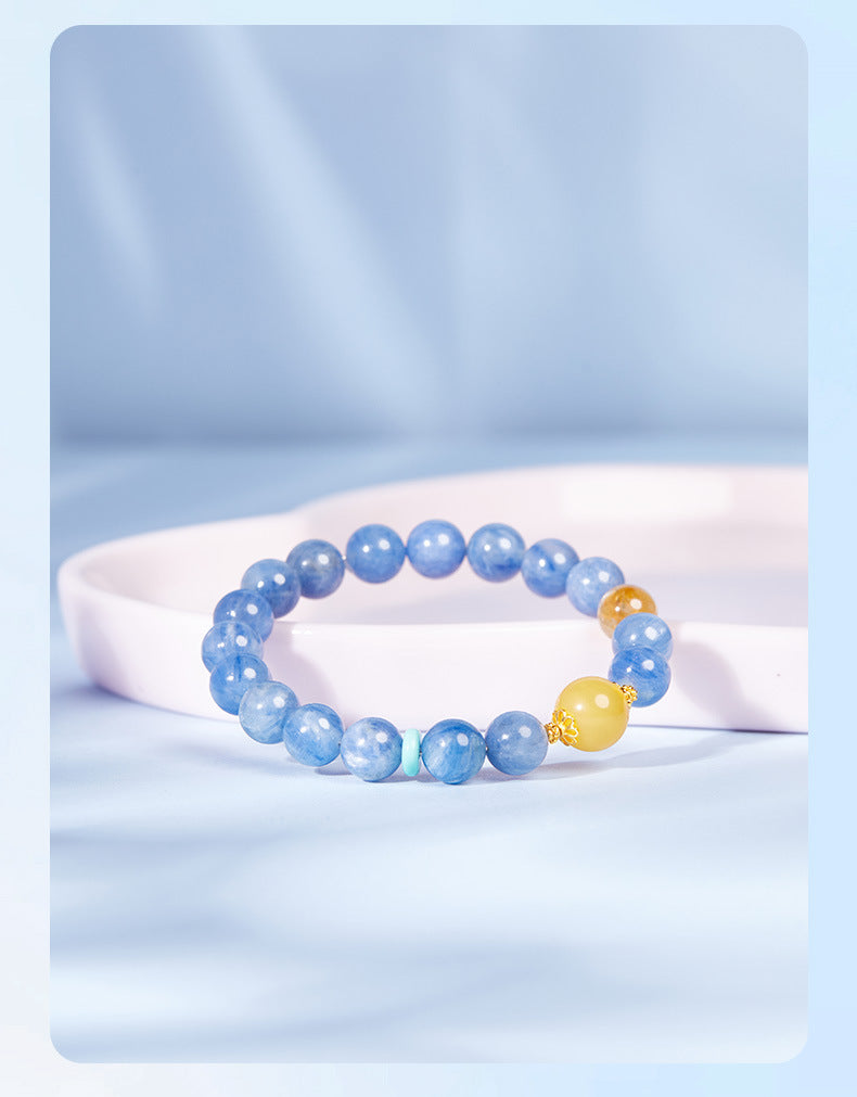 925 Sterling Silver Blue Apatite & Yellow Fluorite Beaded Bracelet for Women | Boho Chic Gemstone Jewelry