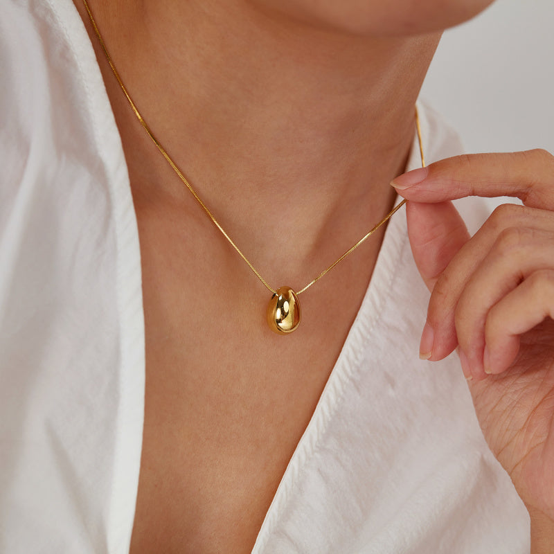 Teardrop Pendant Titanium Steel Necklace for Women - Minimalist Dainty Stainless Steel Jewelry | Trendy Versatile Layering Chain