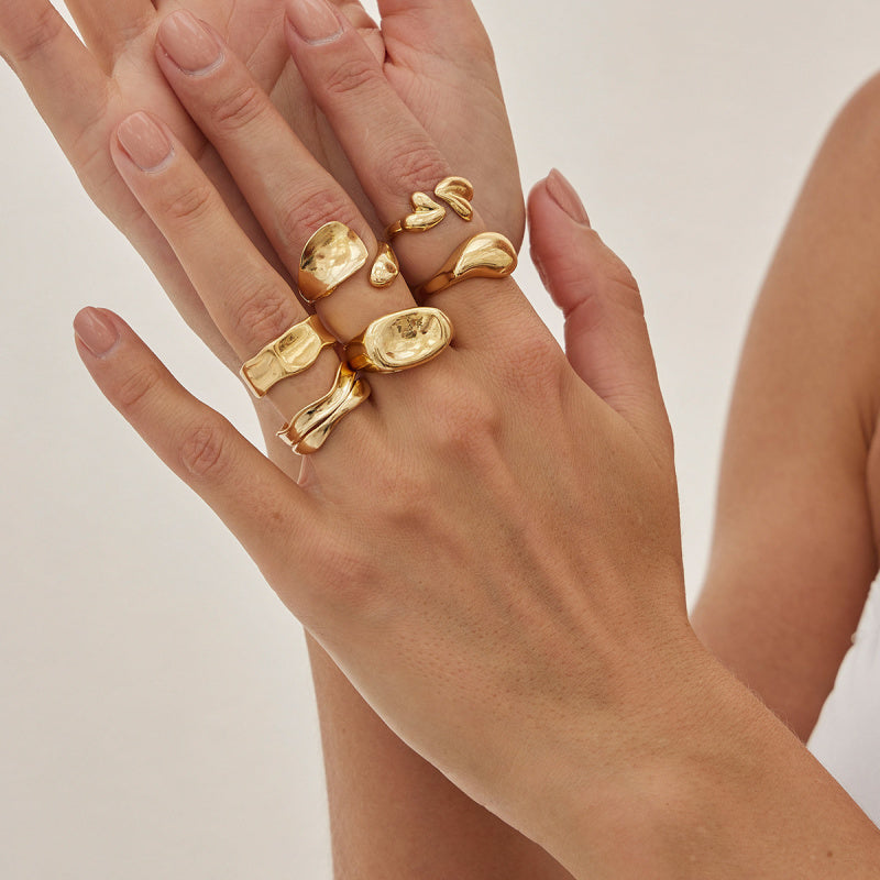 Lava Texture Stackable Rings Set - Asymmetric Hipster Rings for Women | Edgy Statement Jewelry