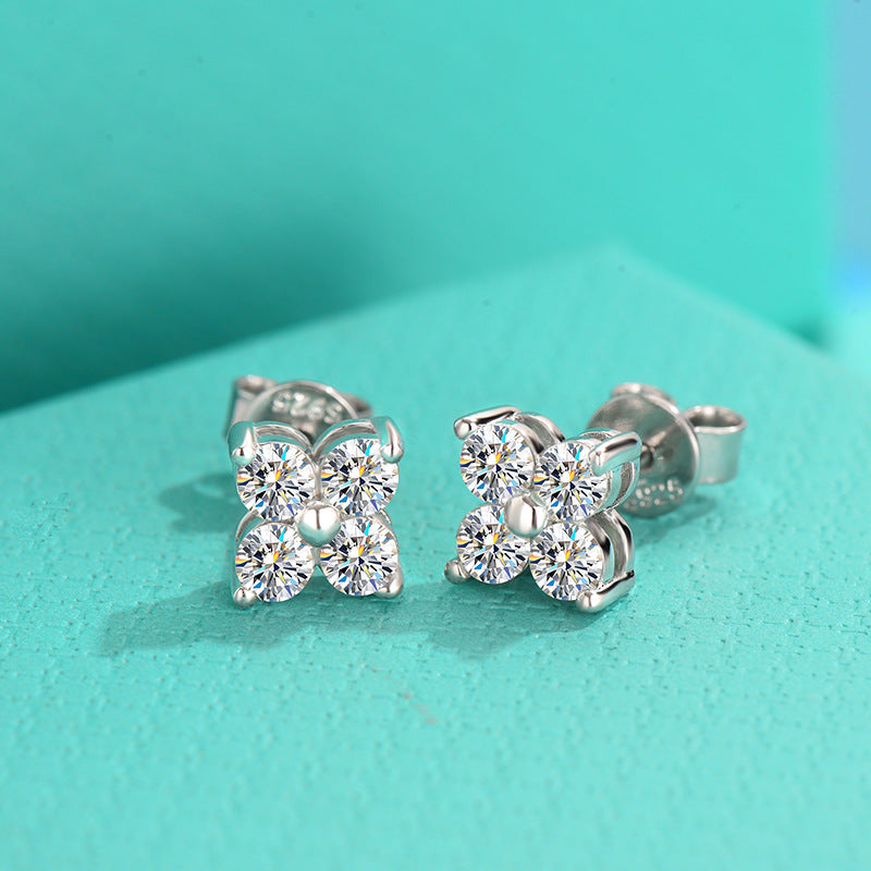 New S925 Sterling Silver Earrings Moissanite Clover Ear Bone Stud Earrings