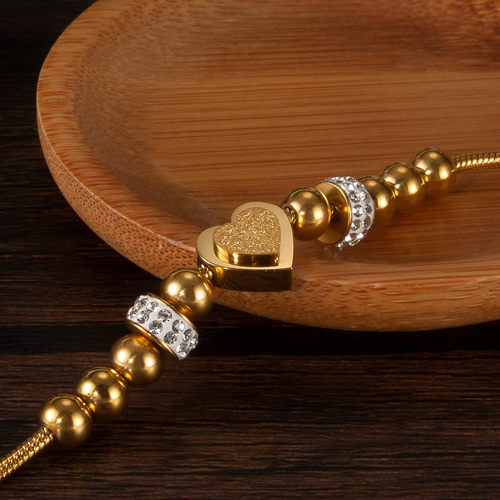 Zircon Heart Bracelet - Matte Bead & Stainless Steel Chain | Minimalist Elegant Jewelry for Women
