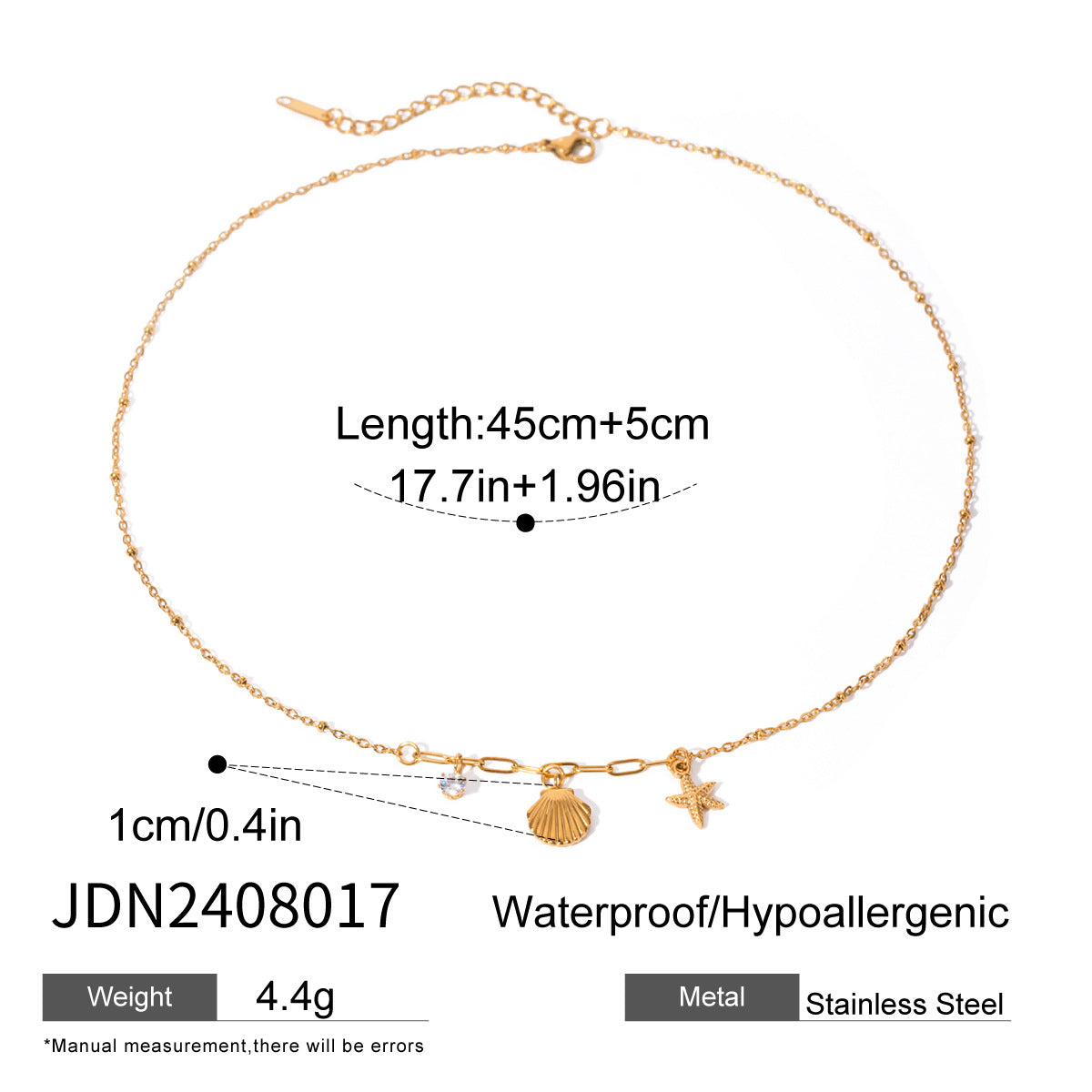 Dainty Stainless Steel Necklace with Starfish Zircon Pendant