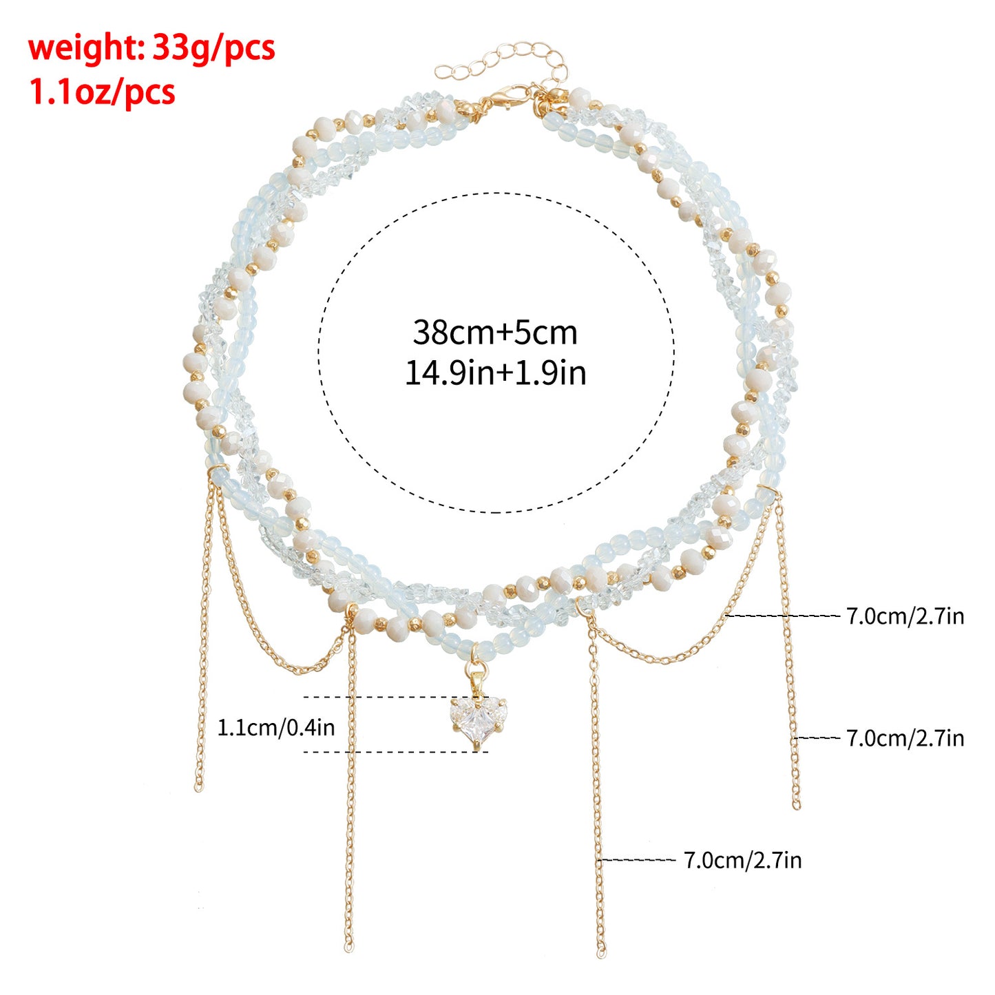 Glass Crystal Heart Pendant Necklace - Multi-Layer Fringe Choker for Women | Luxe Boho Layered Chain