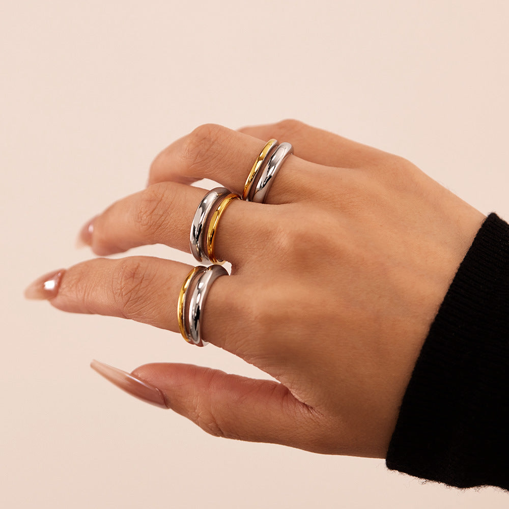 French Style Two-Tone Titanium Steel Ring - Minimalist Unisex Jewelry | Trendy Stackable Band