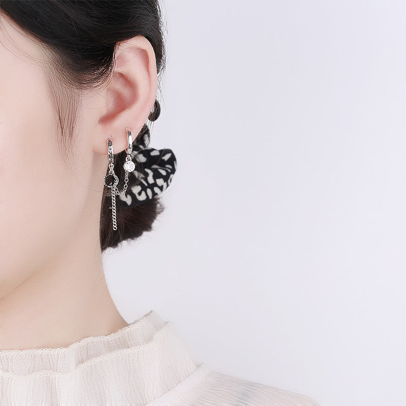 S925 Sterling Silver Black Zirconia Drop Earrings – Y2K Hoop Earrings with Double Leverback & Tassel Design | Viral TikTok Jewelry
