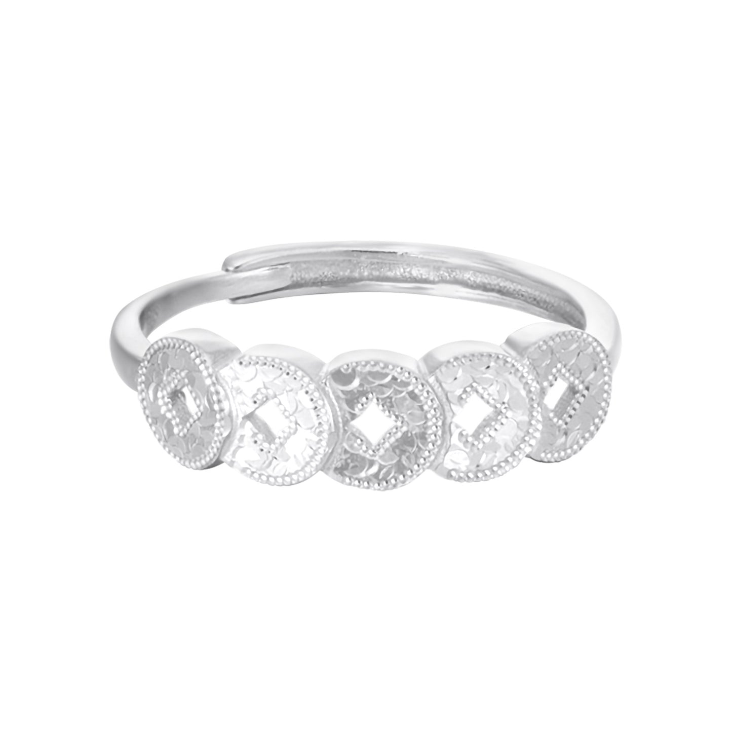 S925 Sterling Silver Ring Money Comes in Abundance Copper Coin Ring New Chinese Style National Trend Crushed Ice Five Emperor Coins Fashion CNC Ring
