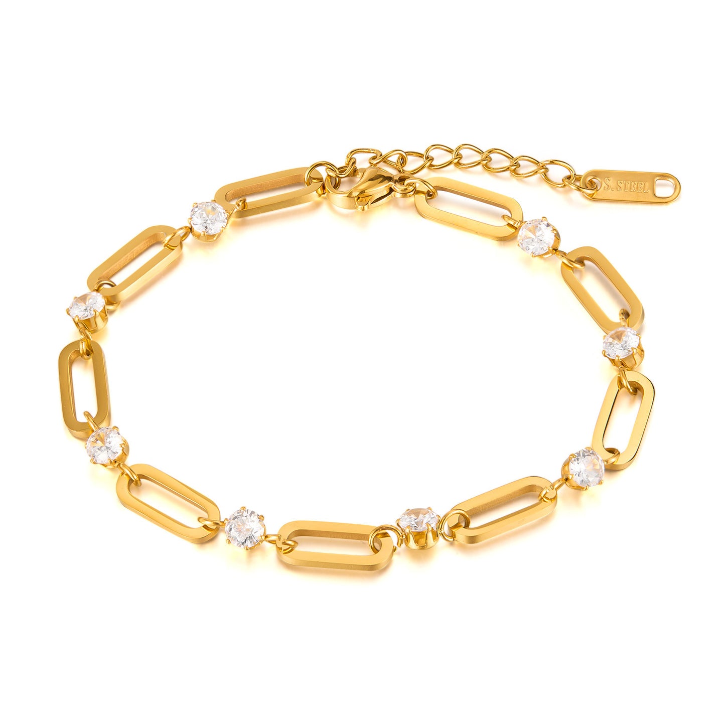 Geometric Titanium Steel Bracelet for Women - Trendy Zirconia Minimalist Jewelry | Stainless Steel Dainty Hand Chain