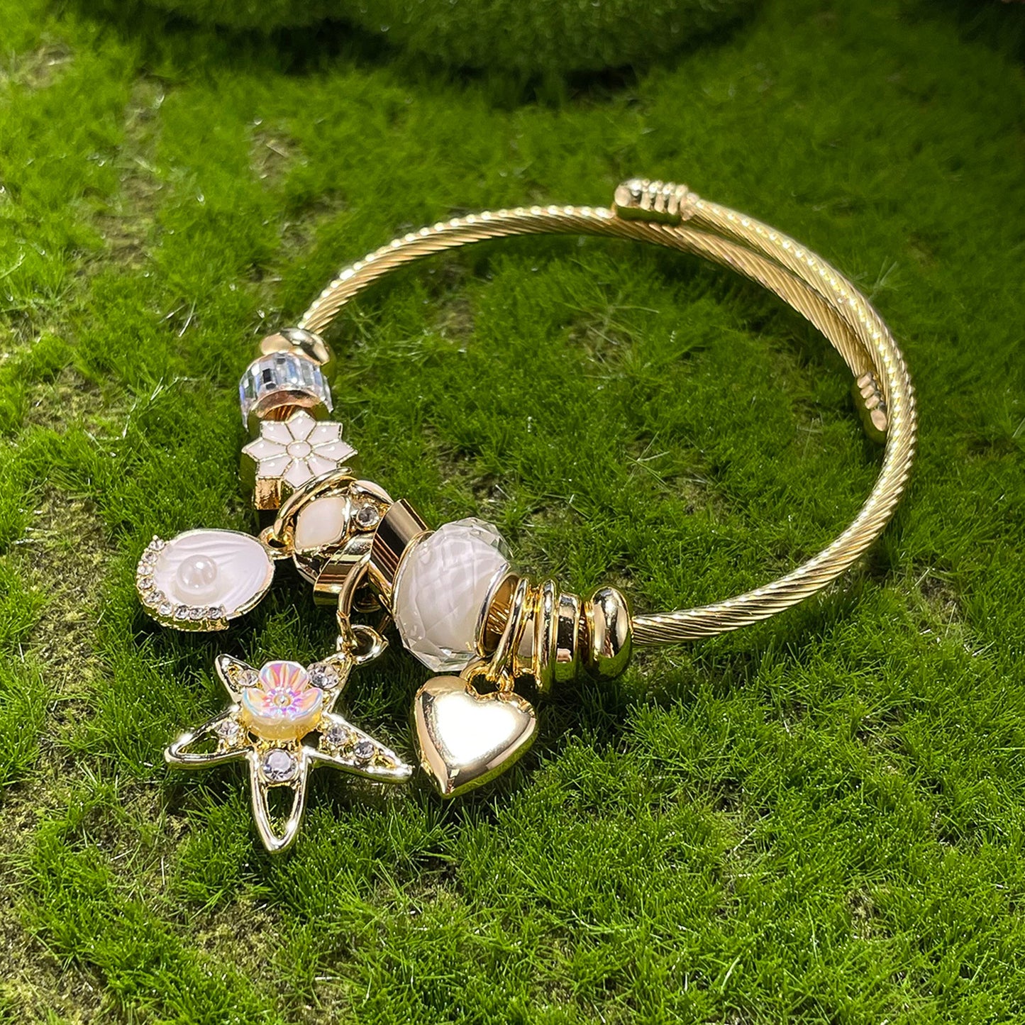Adjustable Star & Heart Bracelet for Women - Trendy Stainless Steel Alloy Cuff | Versatile Dainty Hand Jewelry