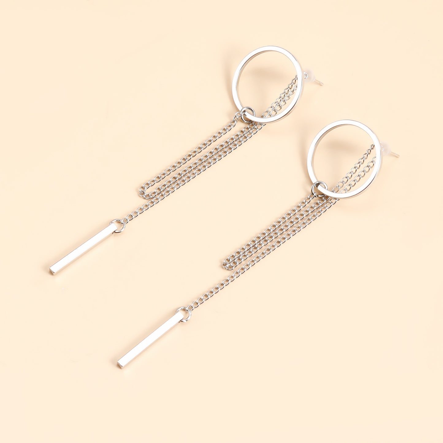 Geometric Cutout Hoop Earrings with Long Fringe | Minimalist Luxury Drop Dangles for Women