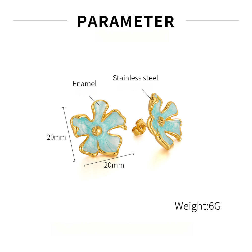 Artisanal Enamel Floral Studs - Paris Inspired Titanium Jewelry, Sweet & Elegant