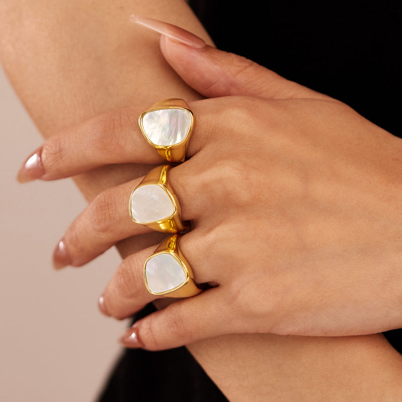 Minimalist Geometric Seashell Ring – Titanium Steel Women's Band, Edgy Stylish Jewelry