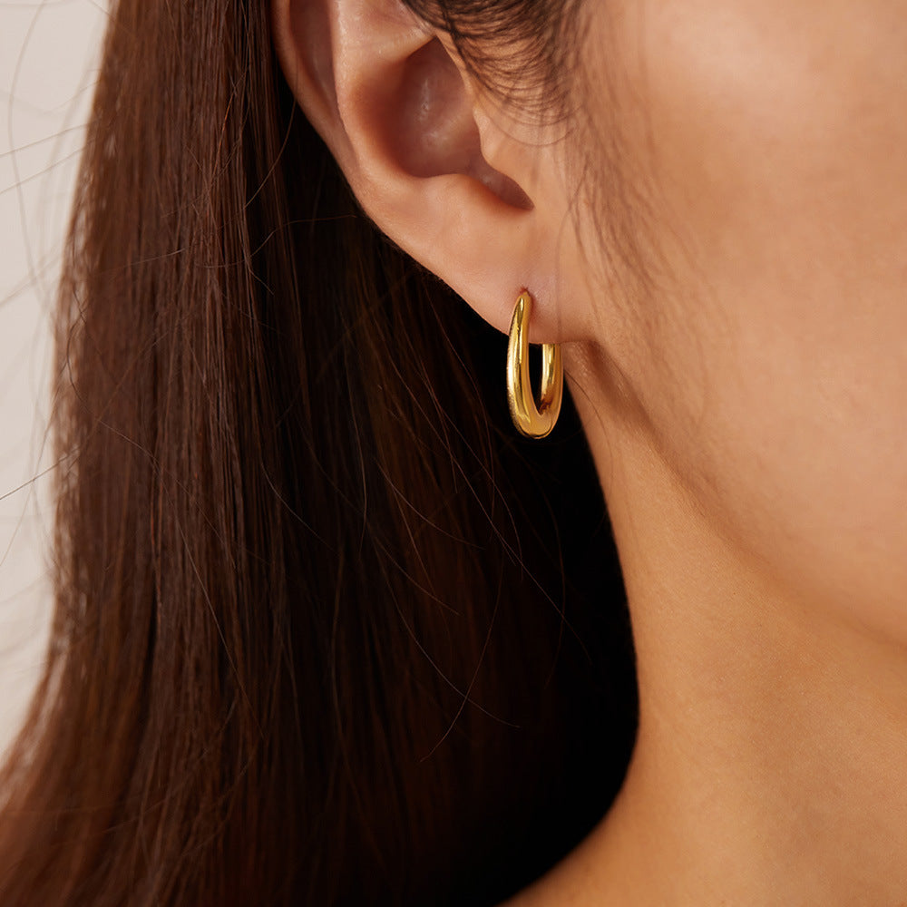 Dainty U Shaped Earrings Titanium Steel Retro Hoops Classic Unisex Stud Earrings