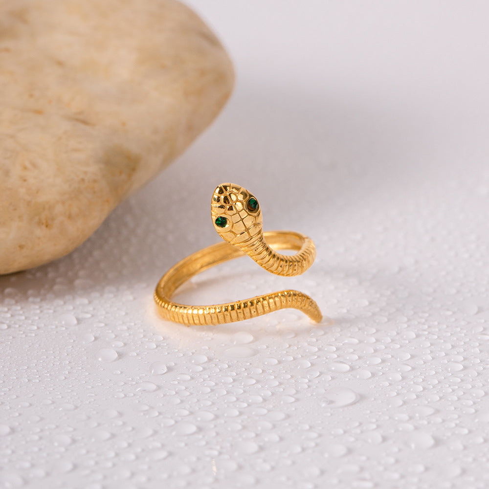 Minimalist Curved Snake Ring - Vintage Titanium Steel Coiled Band, Edgy Statement Jewelry