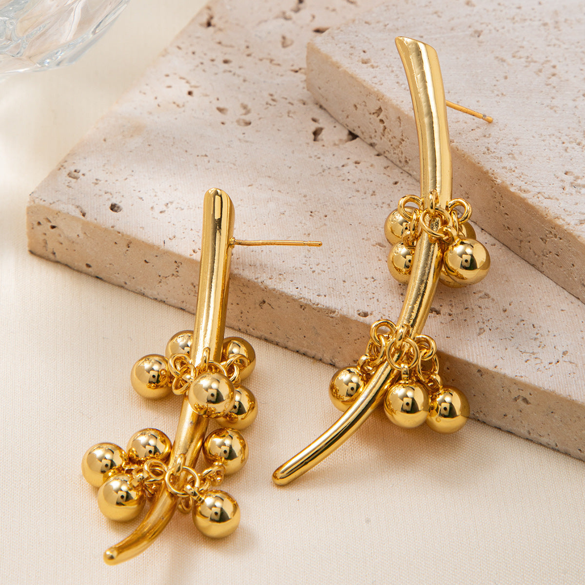18K Gold Plated Beaded Fringe Earrings - Light Luxury Handmade Tassel Dangle Earrings | Y2K Minimalist Statement Jewelry
