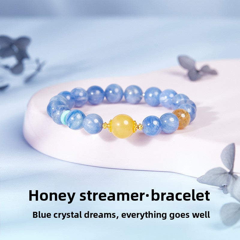 925 Sterling Silver Blue Apatite & Yellow Fluorite Beaded Bracelet for Women | Boho Chic Gemstone Jewelry