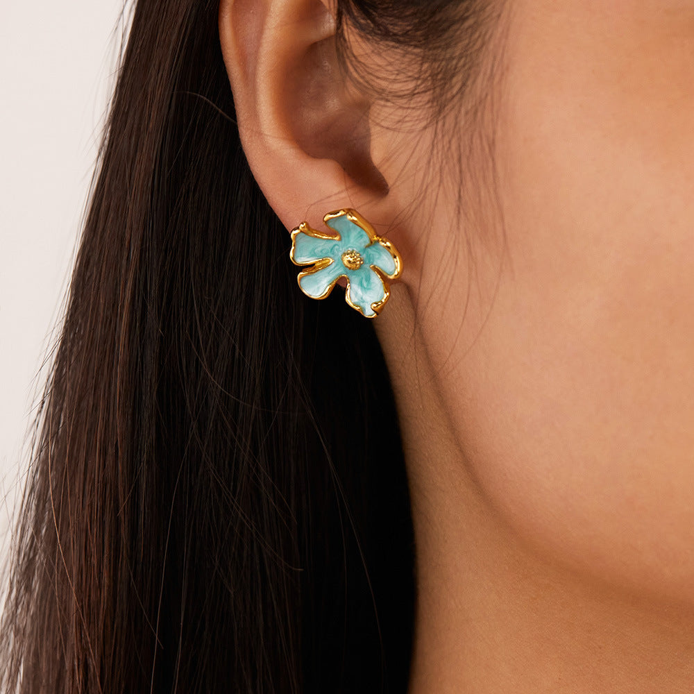 Artisanal Enamel Floral Studs - Paris Inspired Titanium Jewelry, Sweet & Elegant