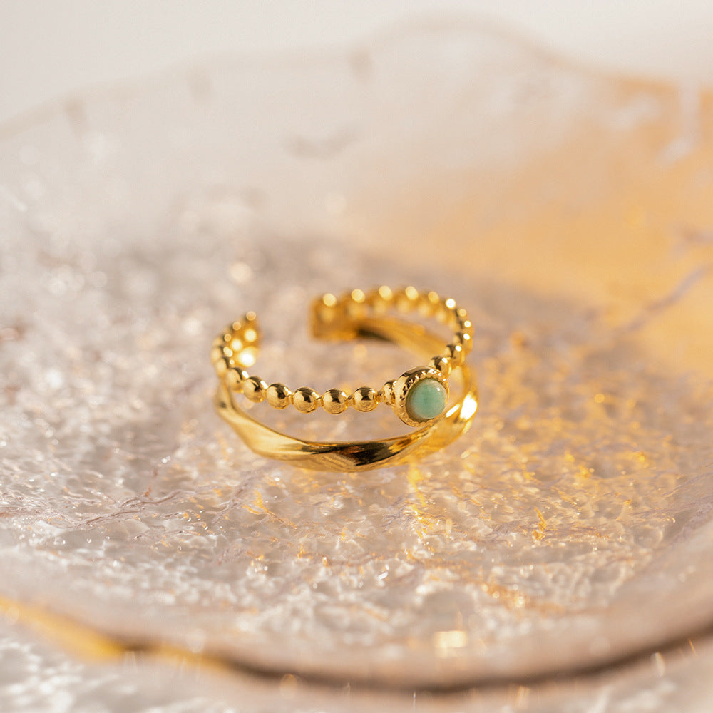 French Vintage Royal Ring - Genuine Natural Stone, Baroque Style Titanium Jewelry, Luxe Women's Statement Ring