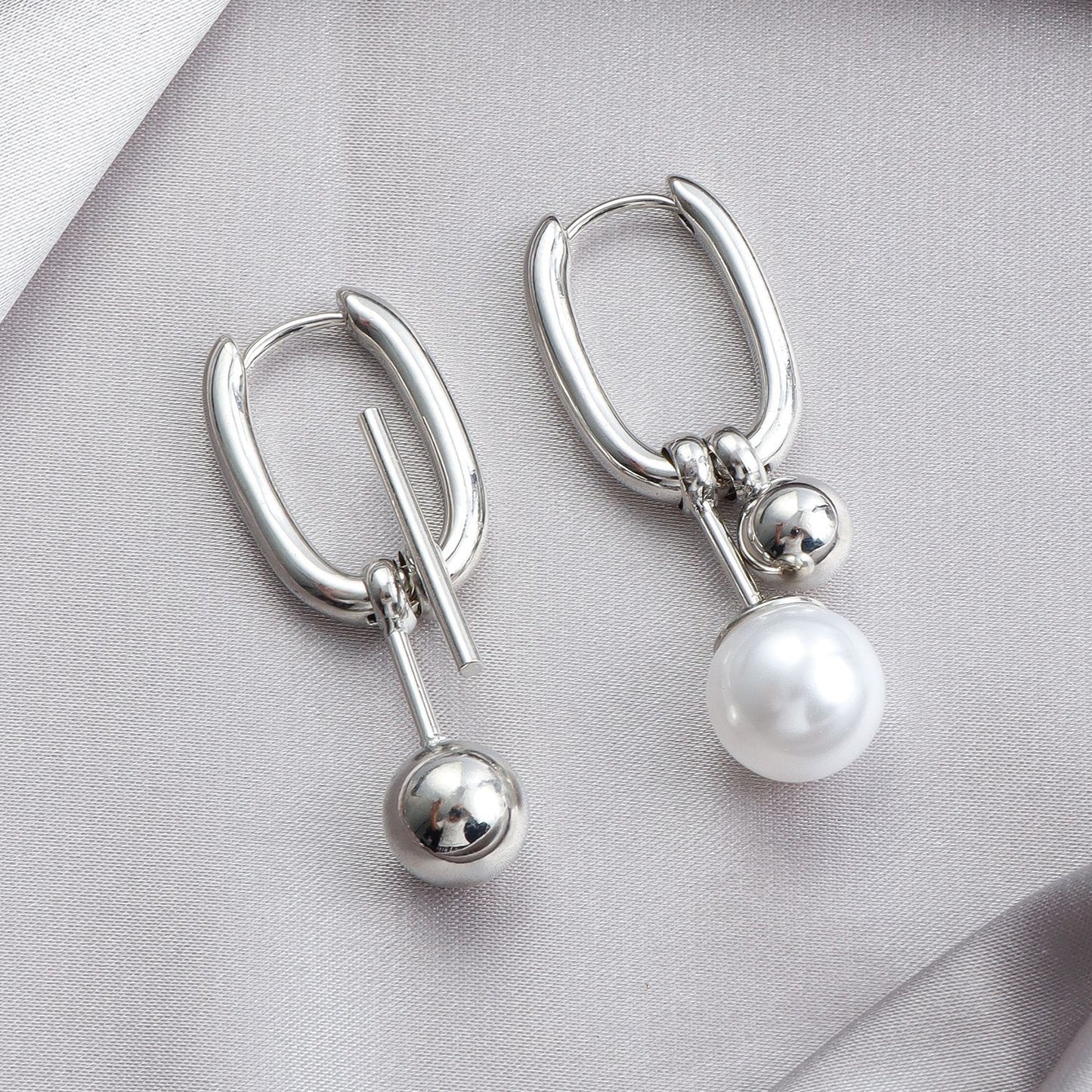 U-Shaped Pearl Earrings - Hollow Geometric Drop Ear Climbers | Minimalist Shell Jewelry