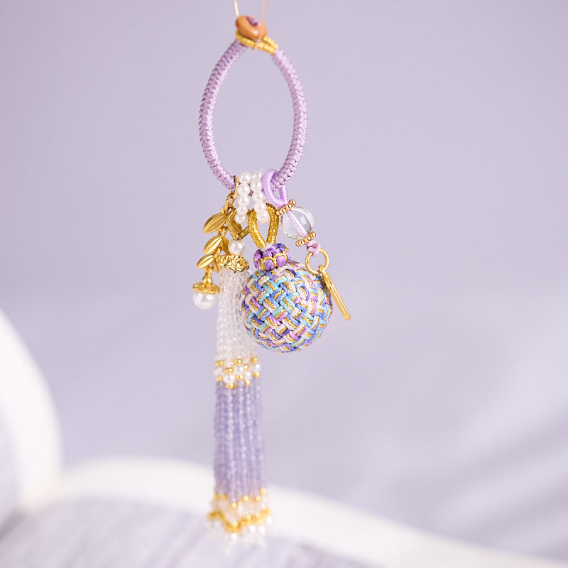 'Make It Happen' Purple Crystal Wish Fulfilling Bag Charm - Temple Style Rope Spiritual Pendant