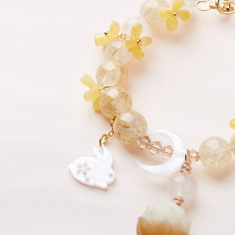 Osmanthus Moon Rabbit & Lotus Tassel Glass Bag Charm Phone Charm