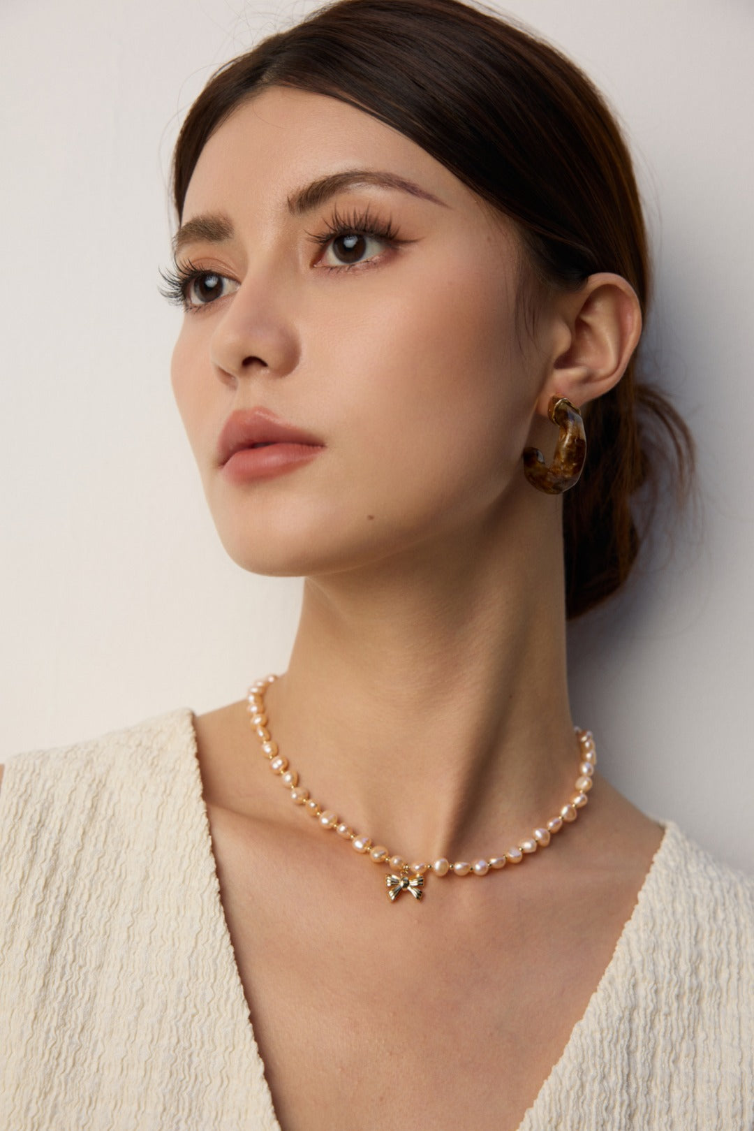 Natural Pearl Necklace with Sterling Silver Bow Pendant - Dainty & Elegant Jewelry Gift