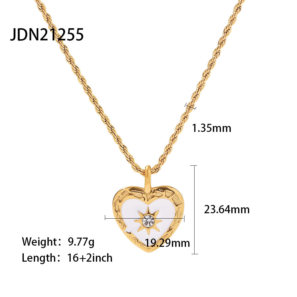 Vintage Stainless Steel & Titanium Love Heart Necklace with Zircon