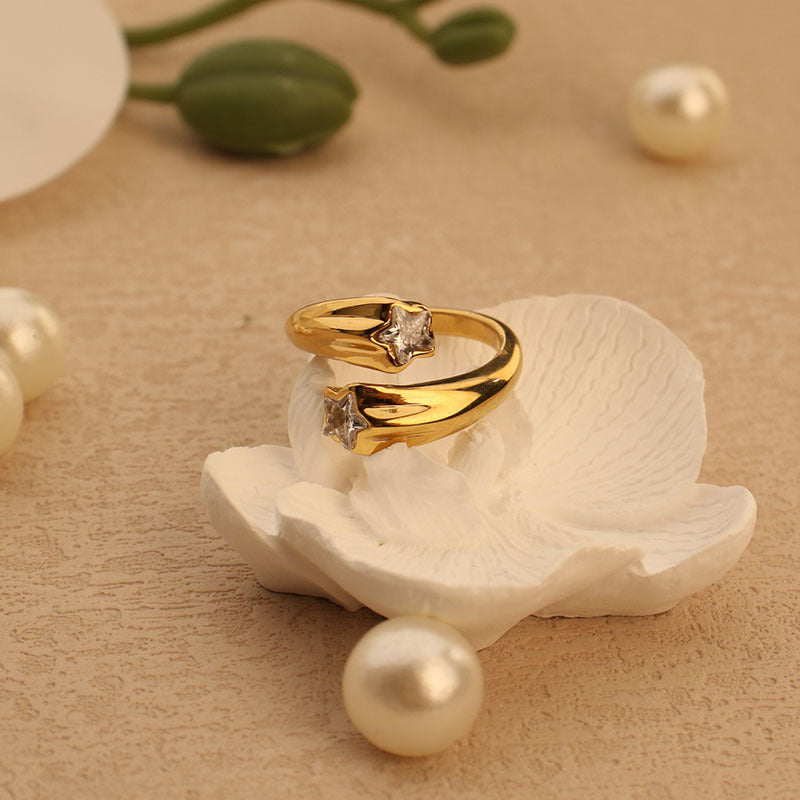 Adjustable Star Ring - 18k Gold Plated Titanium Steel Celestial Jewelry, Minimalist Open Ring for Women