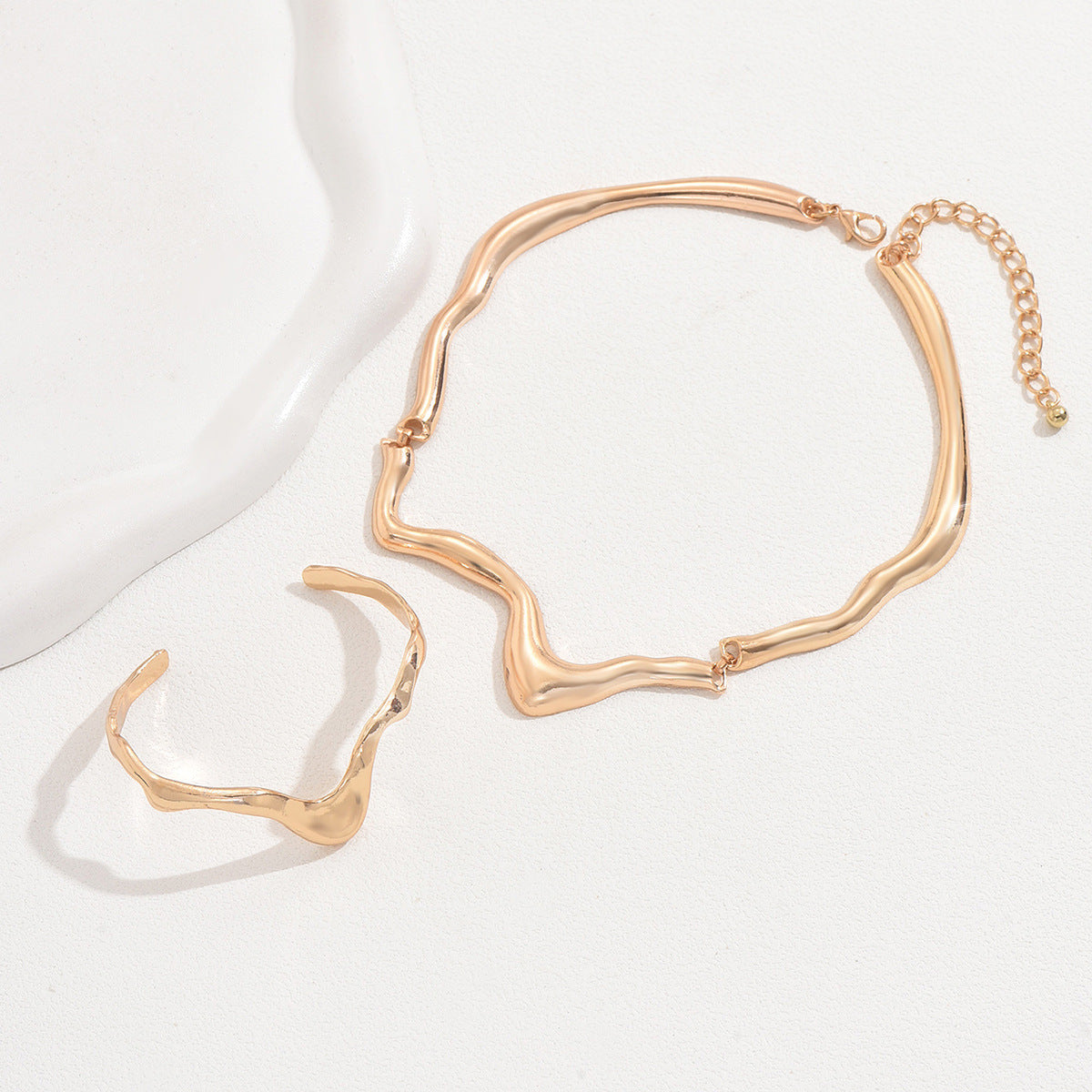 Liquid Lava Metal Jewelry Set for Women - Modern Twist Collar Necklace & Bracelet | Edgy Contemporary Statement Set