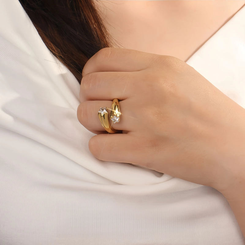 Adjustable Star Ring - 18k Gold Plated Titanium Steel Celestial Jewelry, Minimalist Open Ring for Women
