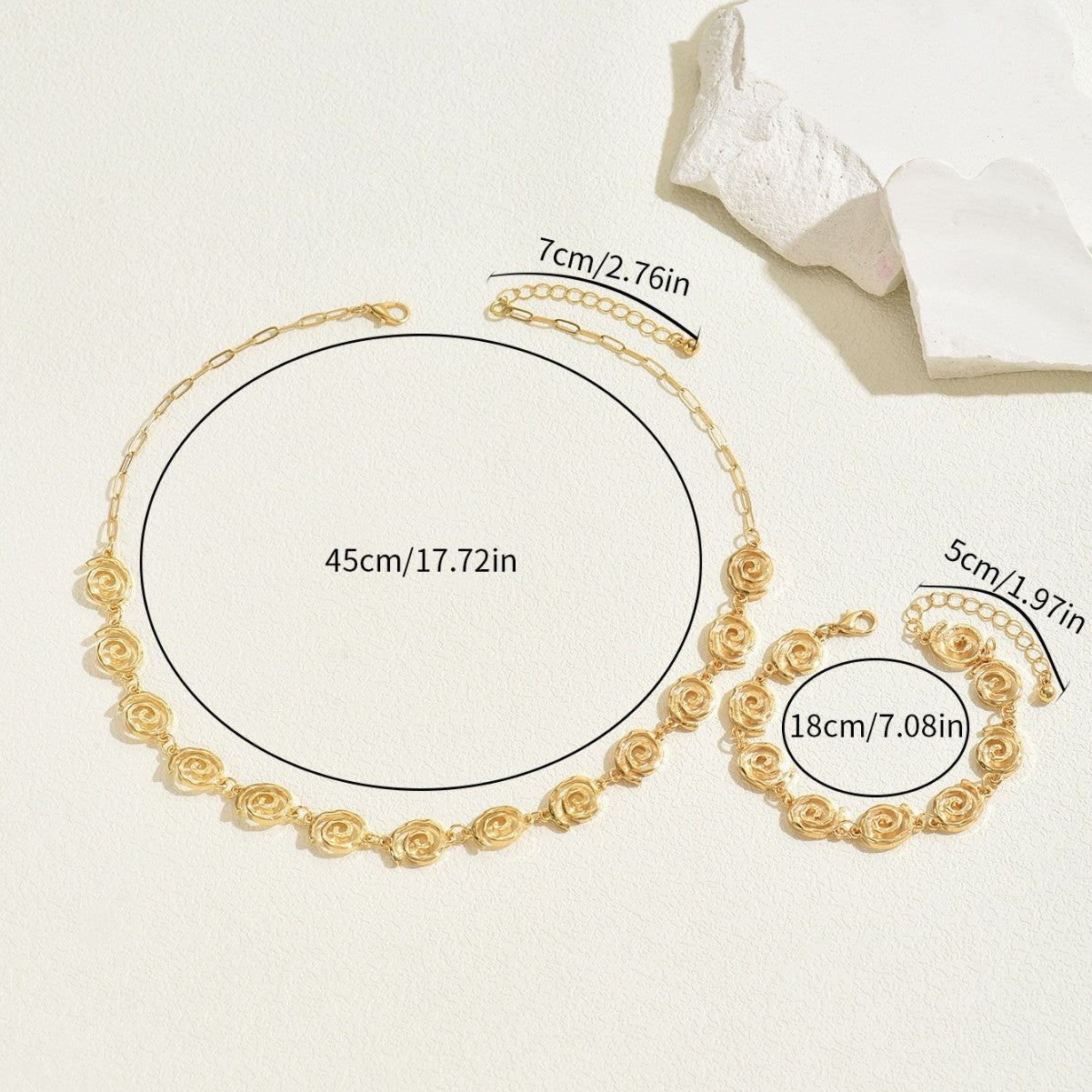 18K Gold Plated Geometric Jewelry Set for Women | Minimalist Layered Necklace & Bracelet | Luxury Dainty Chain Gift Set