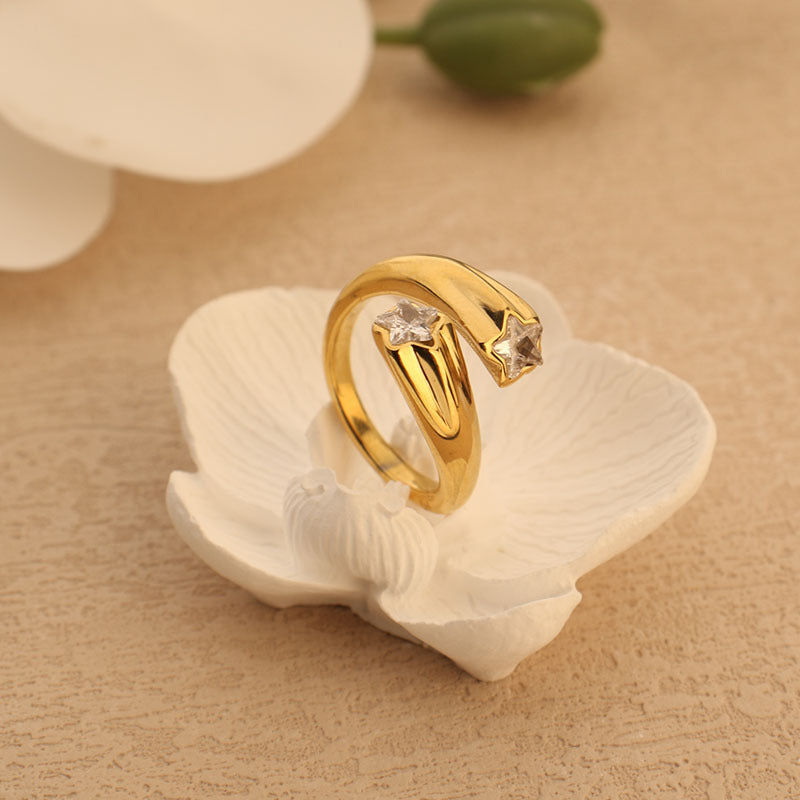 Adjustable Star Ring - 18k Gold Plated Titanium Steel Celestial Jewelry, Minimalist Open Ring for Women