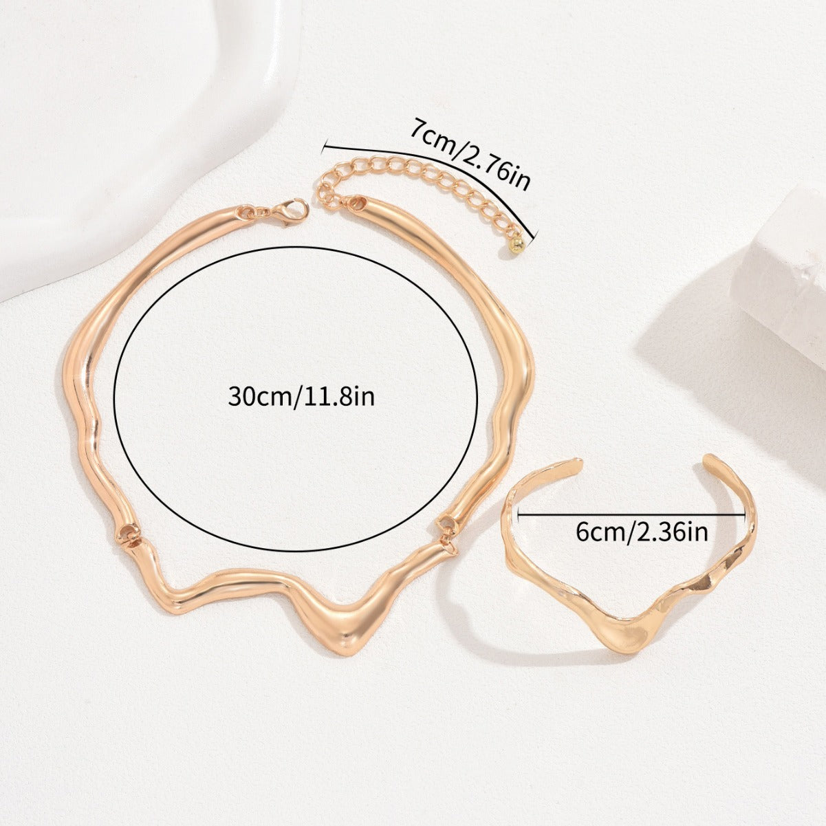 Liquid Lava Metal Jewelry Set for Women - Modern Twist Collar Necklace & Bracelet | Edgy Contemporary Statement Set