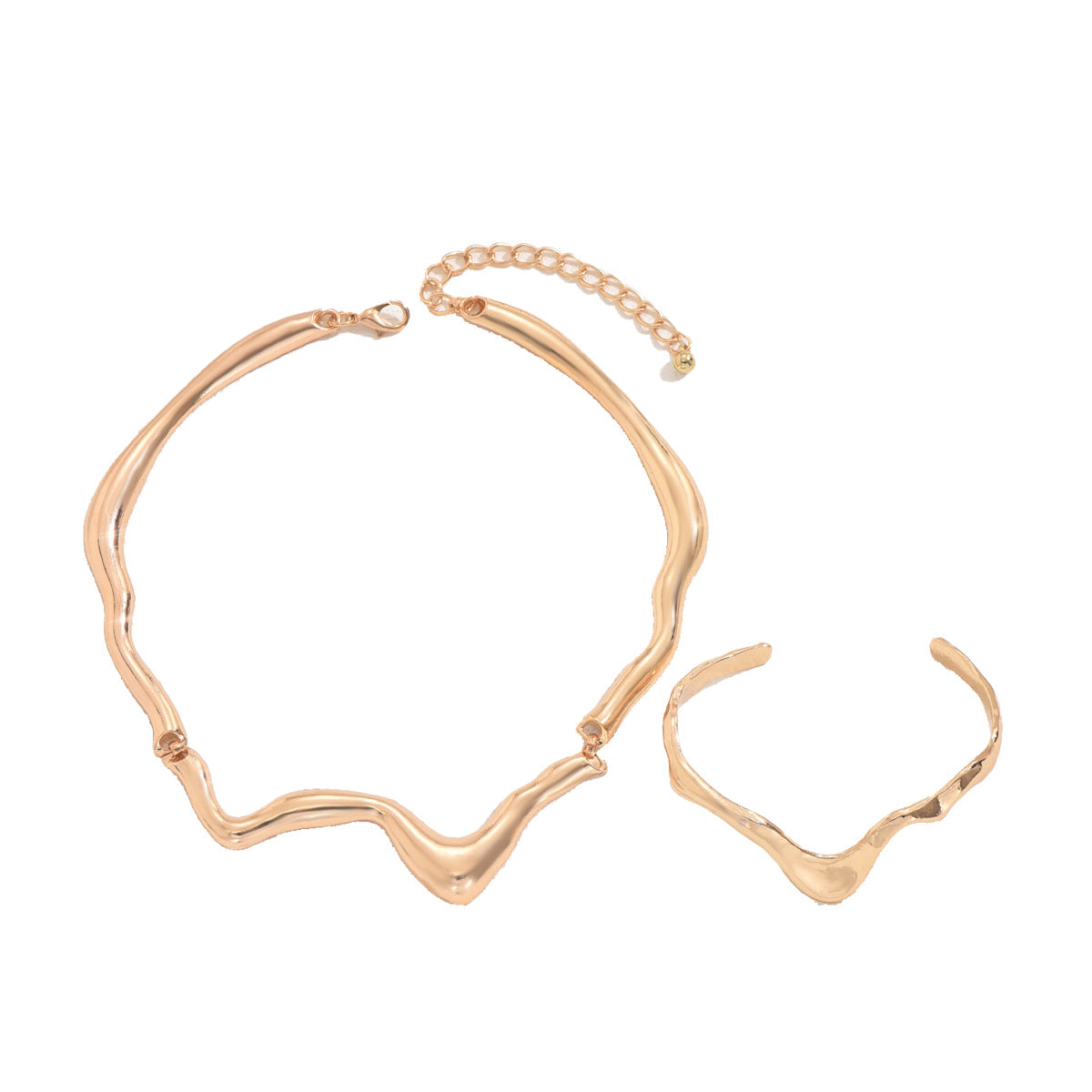Liquid Lava Metal Jewelry Set for Women - Modern Twist Collar Necklace & Bracelet | Edgy Contemporary Statement Set