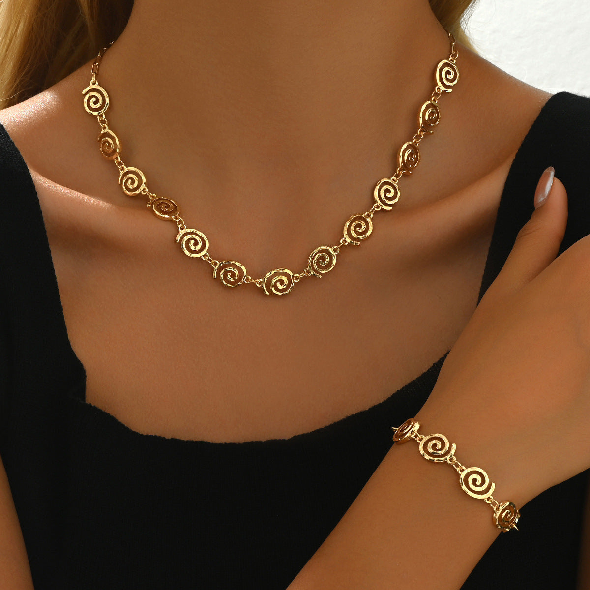 18K Gold Plated Geometric Jewelry Set for Women | Minimalist Layered Necklace & Bracelet | Luxury Dainty Chain Gift Set