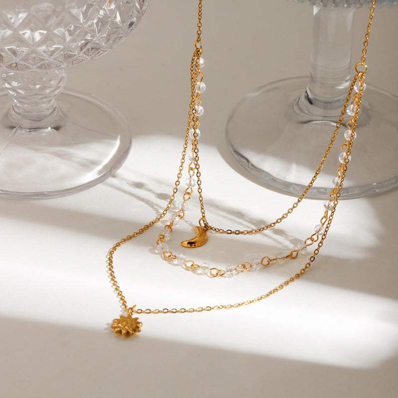 Dainty Moon Star Necklace Stainless Steel Boho Layering Chain