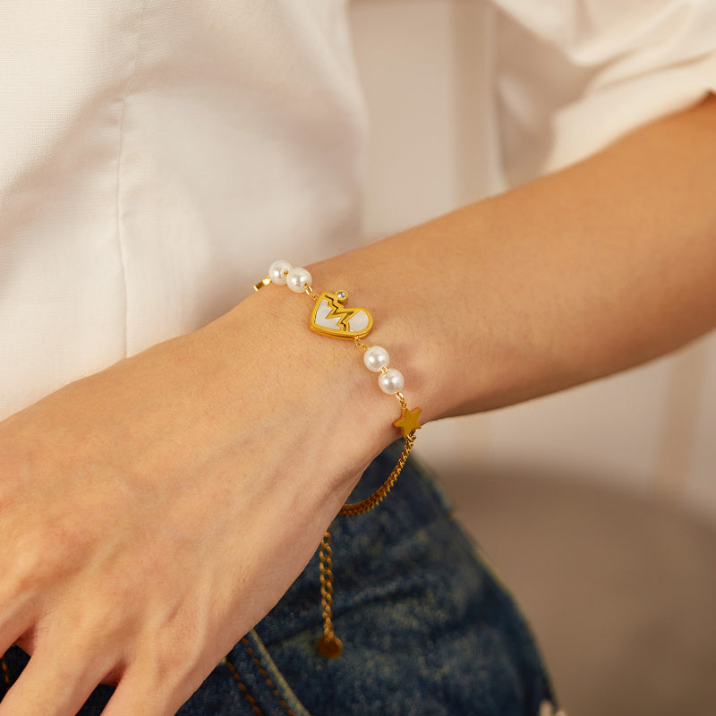 Minimalist Star Pearl Bracelet for Women - Titanium Steel Bracelet Shell Heart Pendant