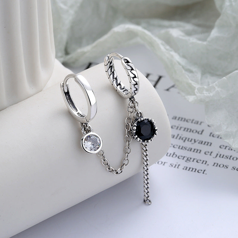 S925 Sterling Silver Black Zirconia Drop Earrings – Y2K Hoop Earrings with Double Leverback & Tassel Design | Viral TikTok Jewelry