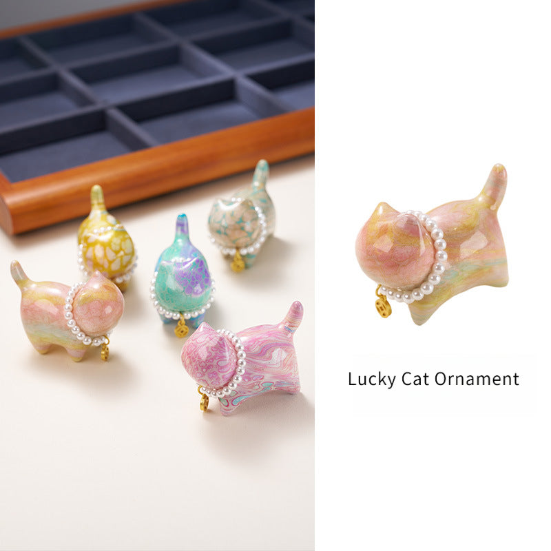 Authentic Temple Fortune Cat Pendant - Handmade Chinese Lacquer Money Charm for Purse/Car/Keys
