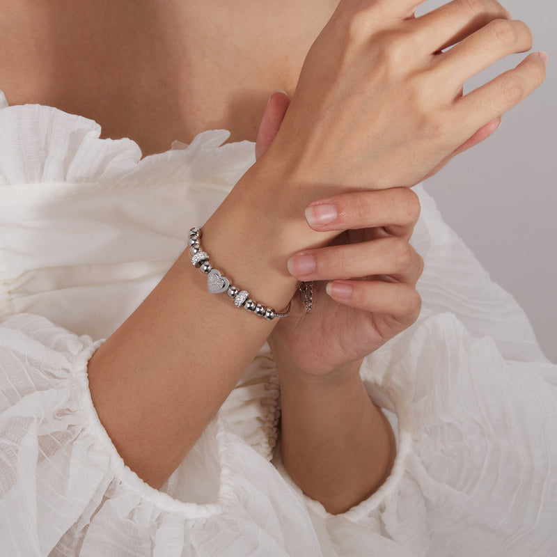 Zircon Heart Bracelet - Matte Bead & Stainless Steel Chain | Minimalist Elegant Jewelry for Women