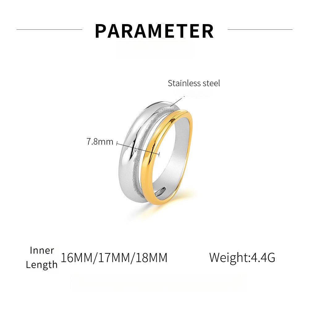 French Style Two-Tone Titanium Steel Ring - Minimalist Unisex Jewelry | Trendy Stackable Band